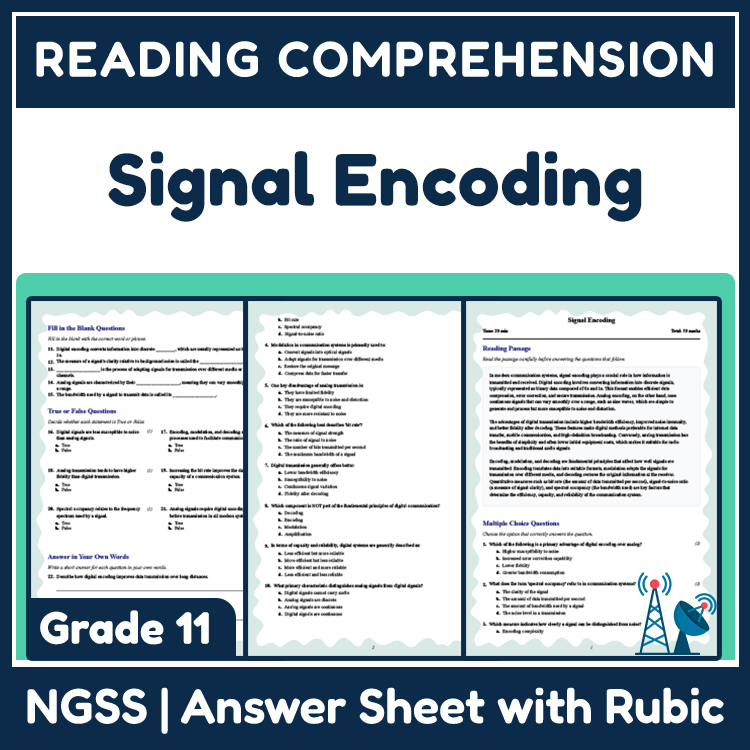 Grade 11 Science reading worksheets worksheet — Grade 11 Science | Signal Encoding Reading Worksheet (PDF + Answer Key) —…