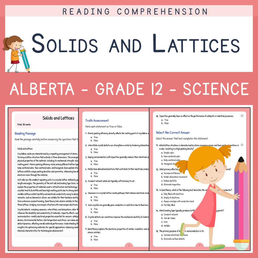 Grade 12 Science worksheet elena worksheet — Grade 12 Science | Solids and Lattices Worksheet | Alberta Standards — page 1