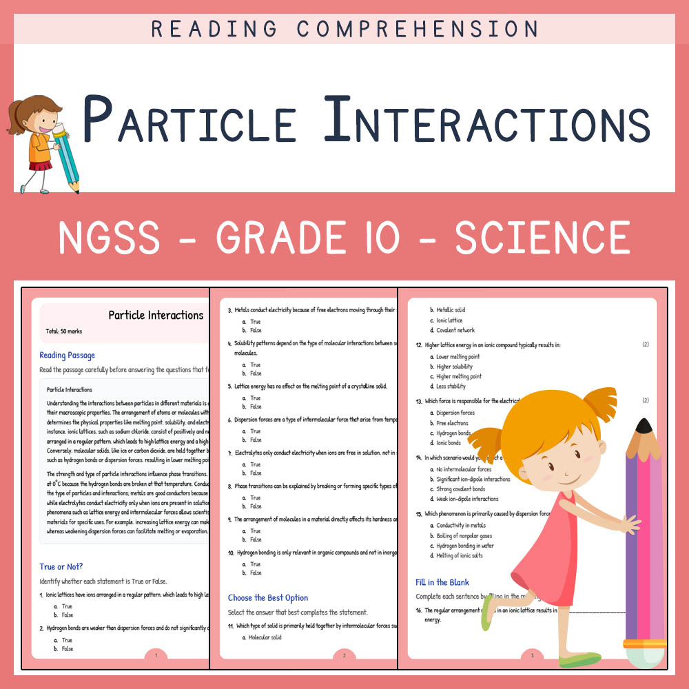 Grade 10 Science worksheet worksheet — Grade 10 Science | Particle Interactions Worksheet & Answer Key (NGSS Aligned) — pa…