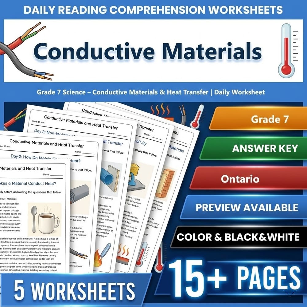 Thermal Energy Grade 7 Science Daily Reading Worksheets Bundle | Ontario — included worksheet 2