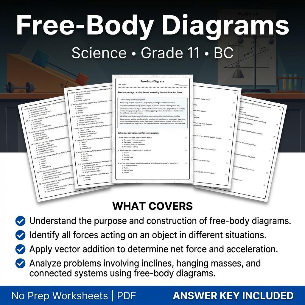 Grade 11 Science Worksheet on Free-Body Diagrams BC Standards PDF