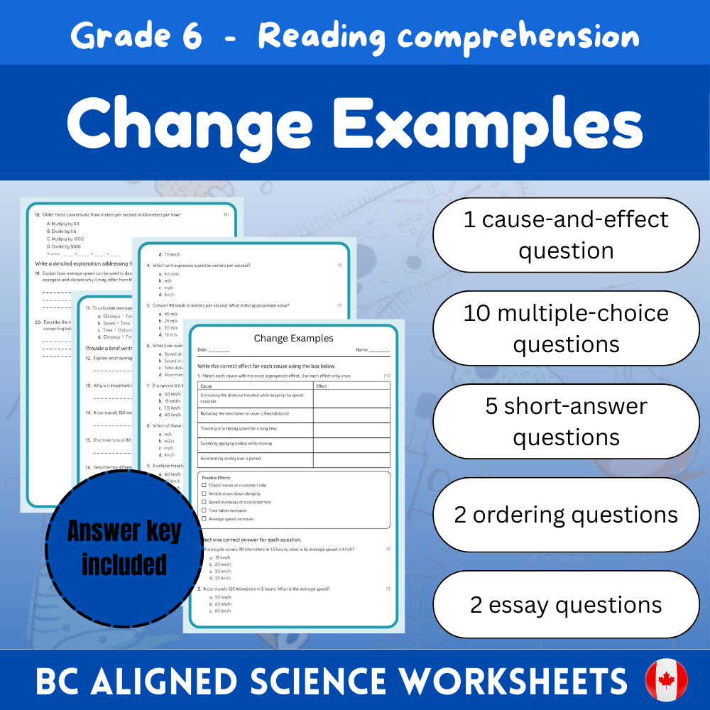 6th Grade Science | Change Examples Worksheet– Physical & Chemical Changes (PDF)