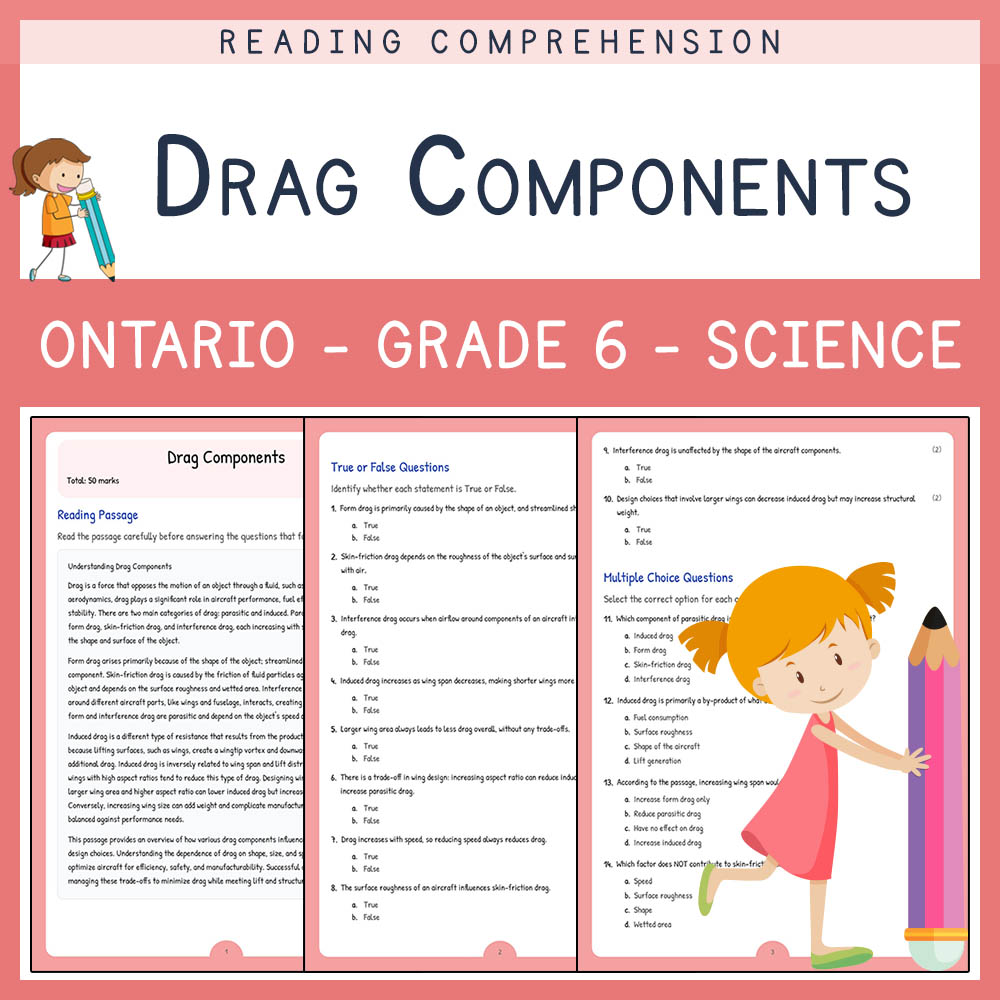 Grade 6 Science worksheet worksheet — Grade 6 Science | Drag Components Worksheet (PDF + Answer Key) — page 1