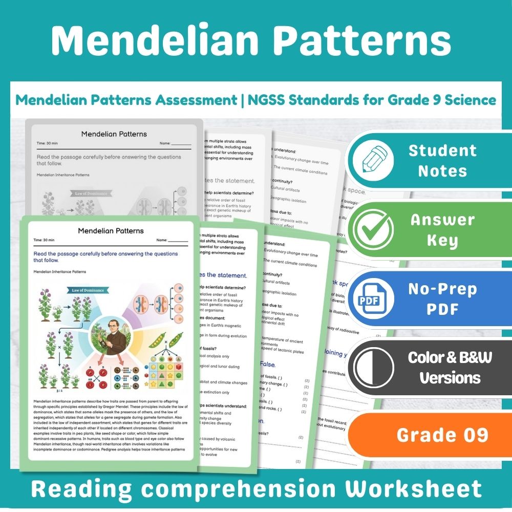 Mendelian Patterns Assessment | NGSS Standards for Grade 9 Science