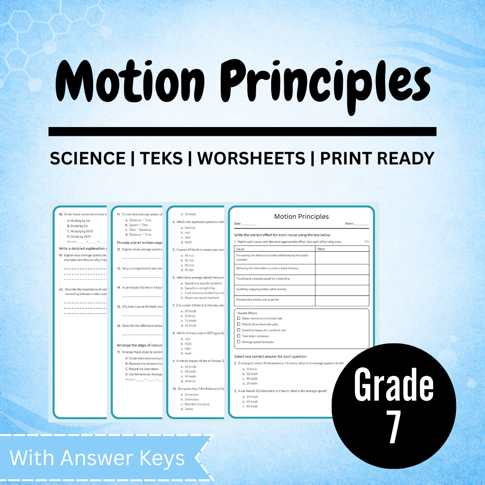 Grade 7 Science Unit Workbook | Motion, Forces & Energy TEKS-Aligned Worksheets — included worksheet 6