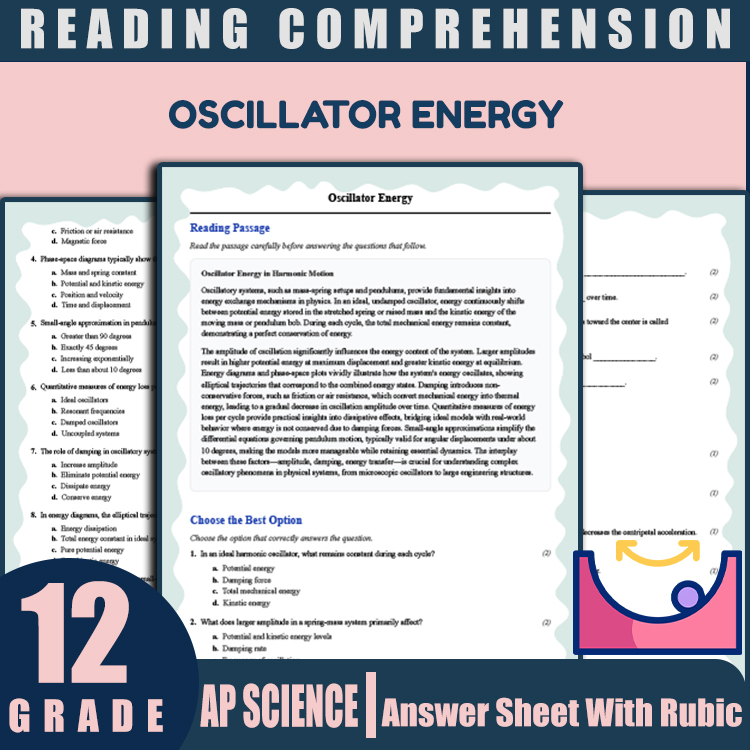Grade 12 Science reading worksheets worksheet — Grade 12 Science | Oscillator Energy Reading Worksheet & Answer Key (PDF)…