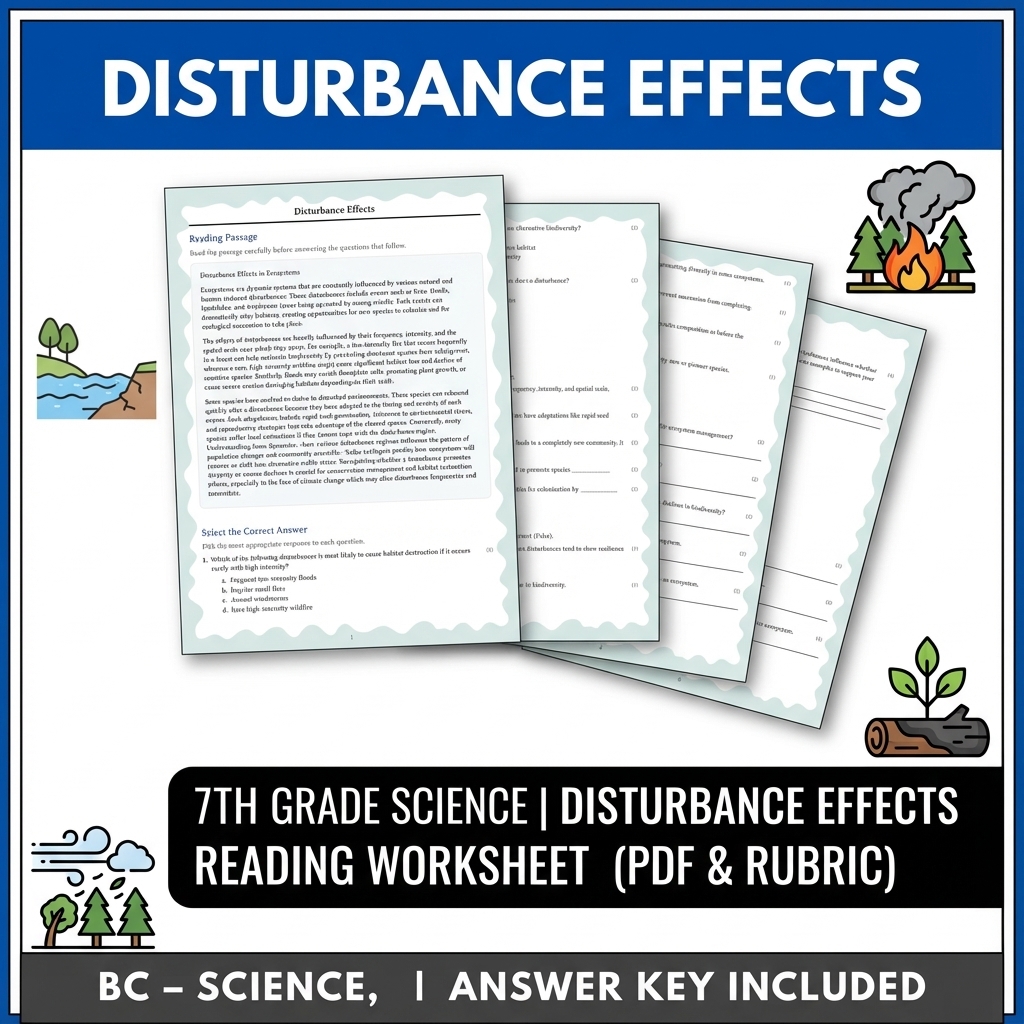 7th Grade Science | Disturbance Effects Reading Worksheet (PDF & Rubric)
