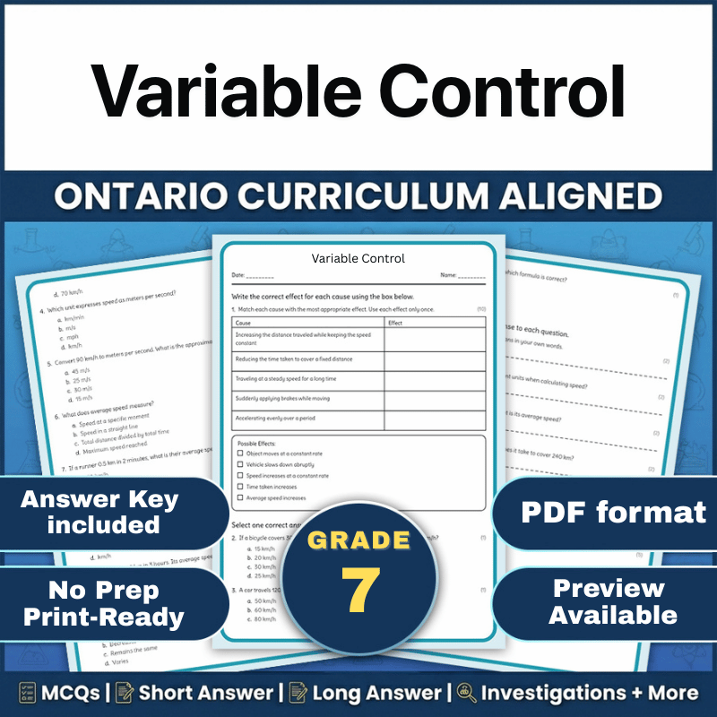 Grade 7 Science science 1 worksheet — Grade 7 Science | Variable Control Worksheet (Ontario) (PDF) — page 2