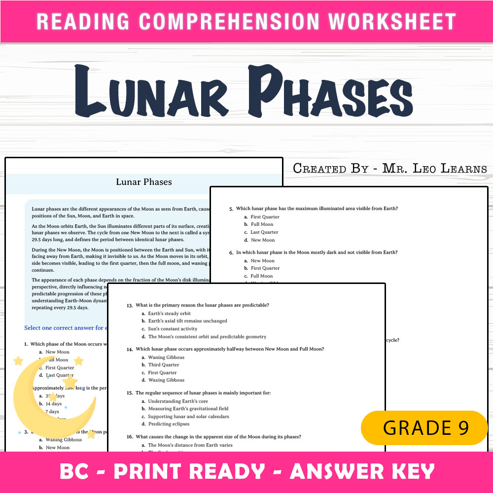 Grade 9 Science worksheet mcq paper worksheet — Grade 9 Science — Worksheet MCQ Paper for Mastering Lunar Phases — page 1