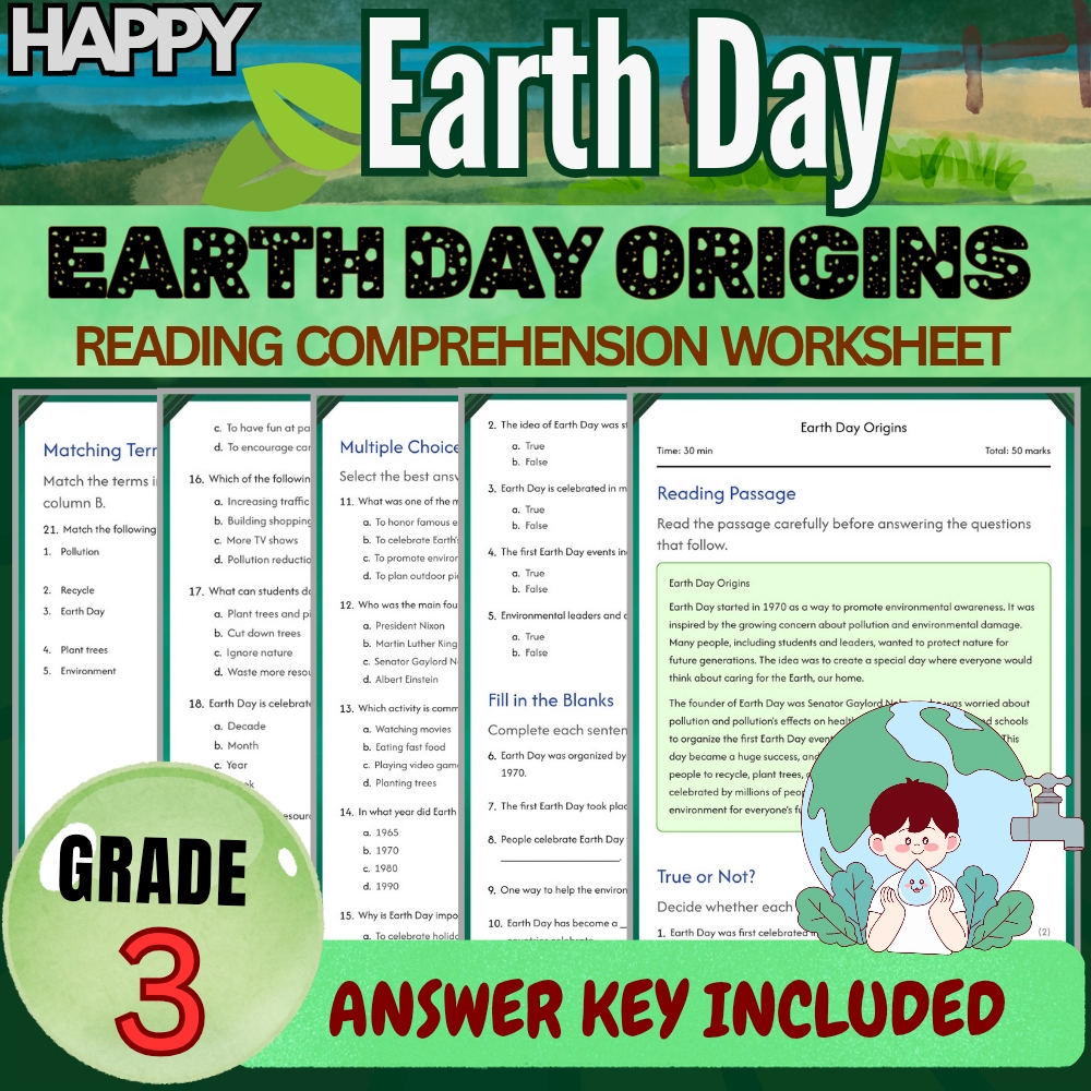 Grade 3 Seasonal Earth Day Worksheets Bundle | Conservation & Recycling Mastery — included worksheet 4