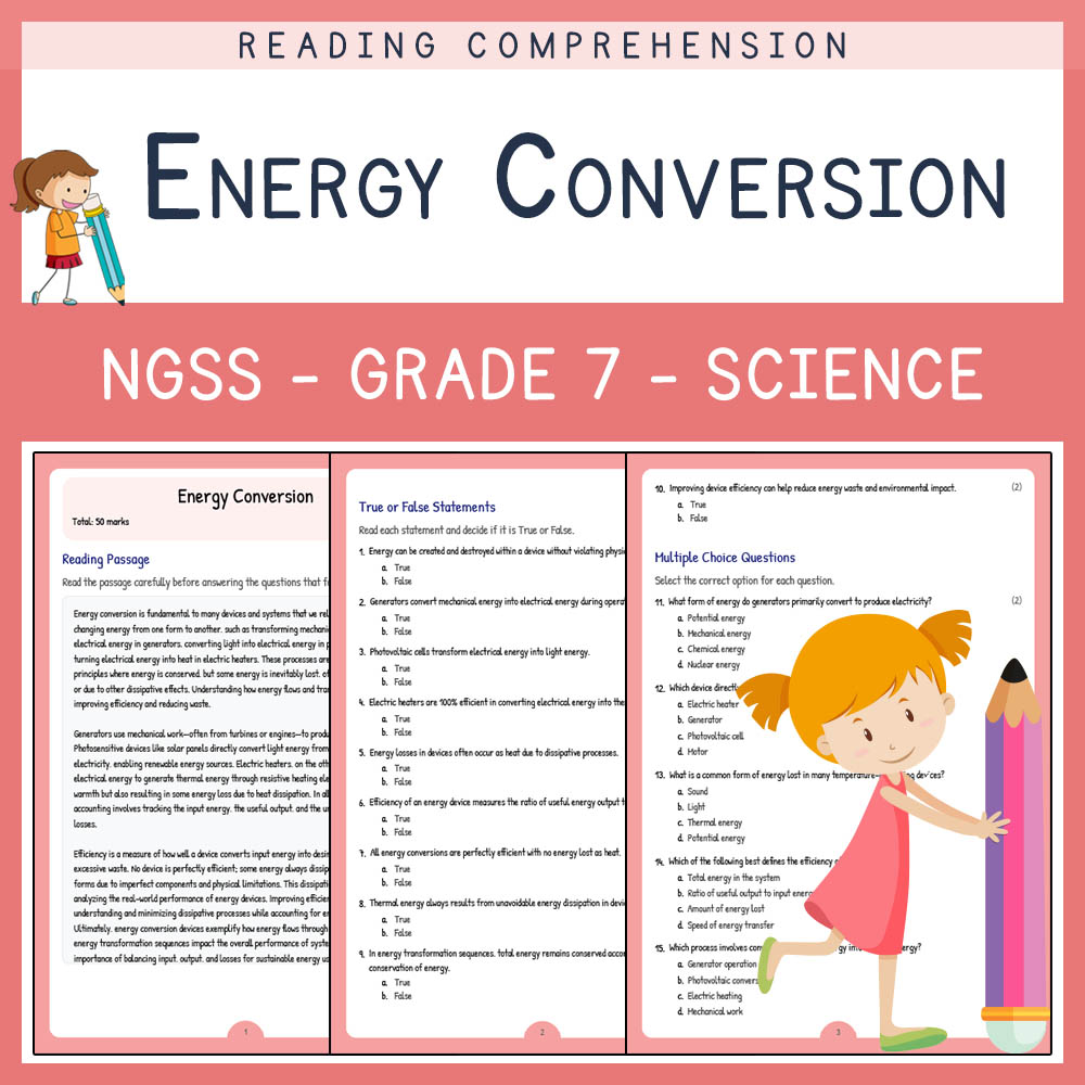Grade 7 Science worksheet worksheet — Grade 7 Science | Energy Conversion Worksheet PDF with Answer Key (NGSS Aligned) — p…