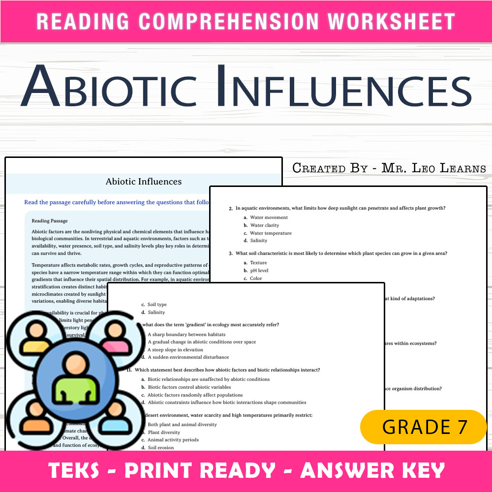 Grade 7 Science worksheet worksheet — Grade 7 Science — Abiotic Influences Worksheet for Mastering Ecosystem Factors — page 1