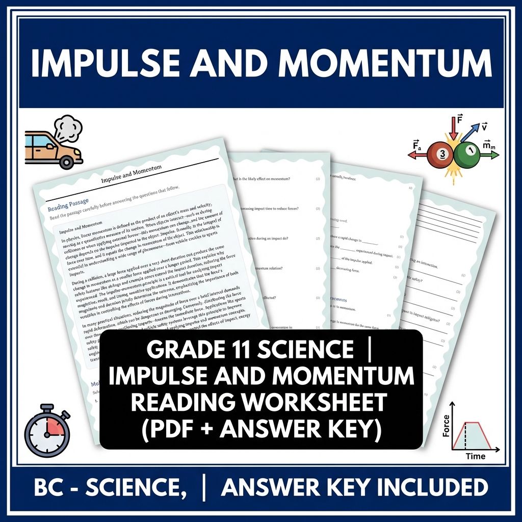 Grade 11 Science | Impulse and Momentum Reading Worksheet (PDF + Answer Key)