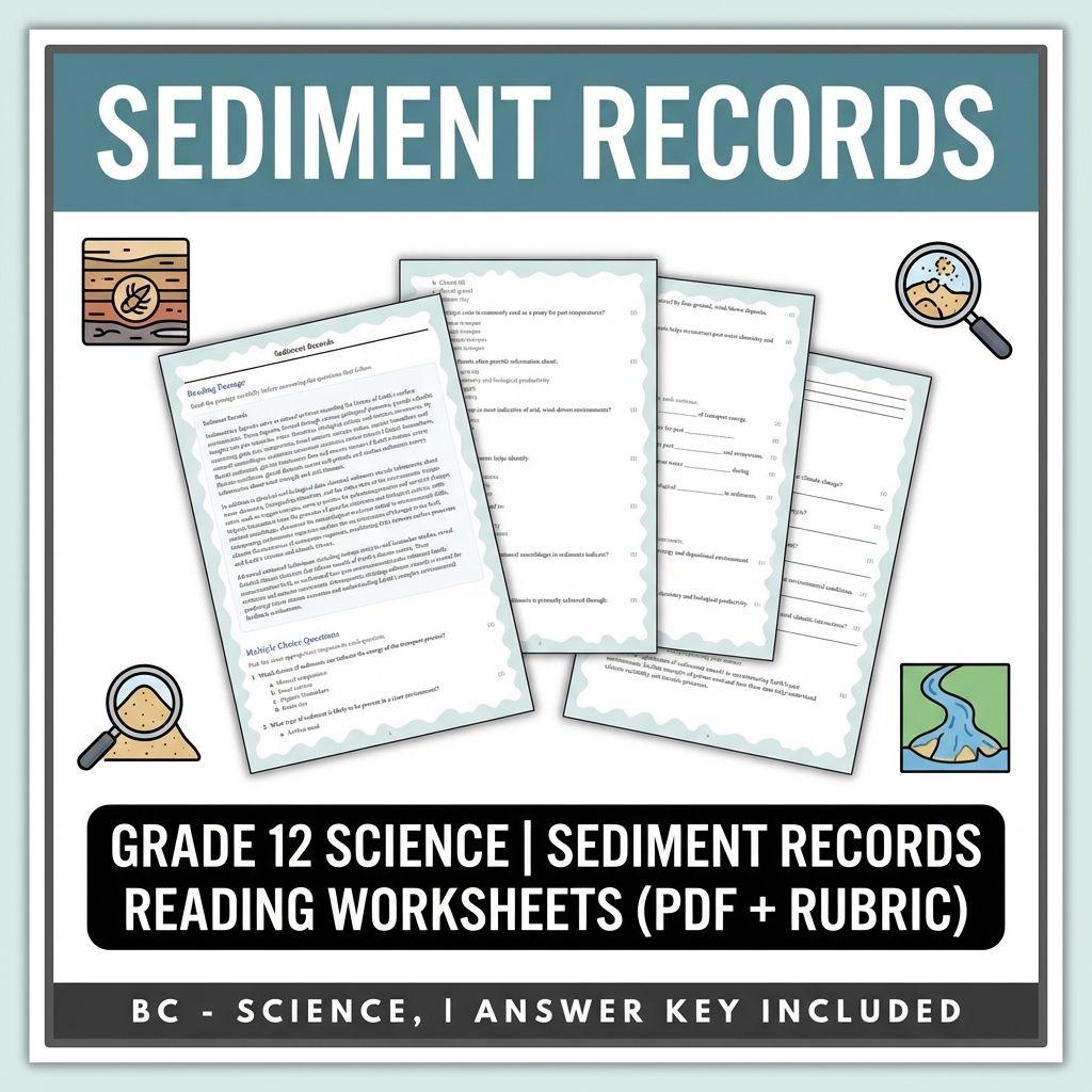 Grade 12 Science | Sediment Records Reading Worksheets (PDF + Rubric)