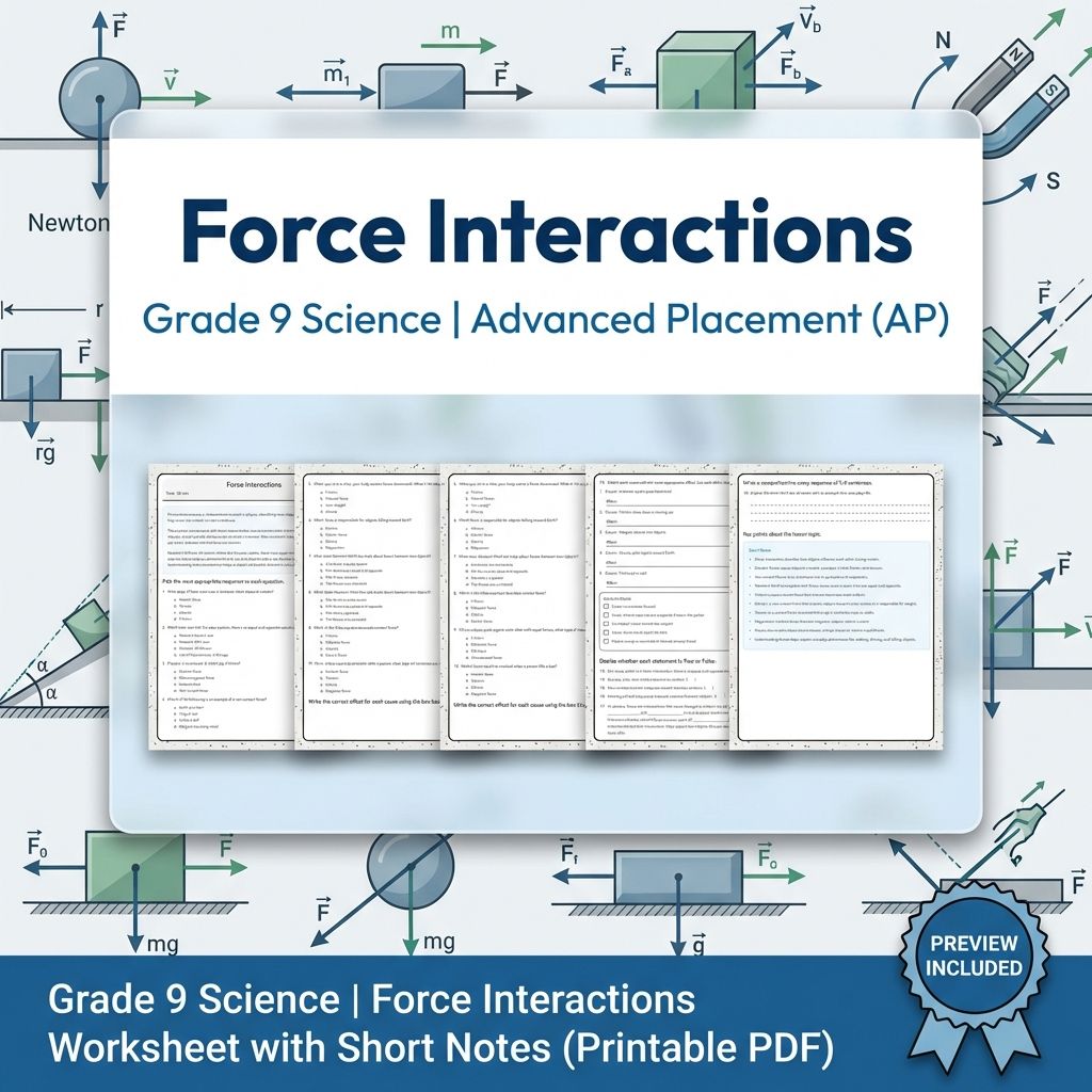 Grade 9 Science Motion & Force Unit Worksheet Bundle (PDF Download) — included worksheet 2