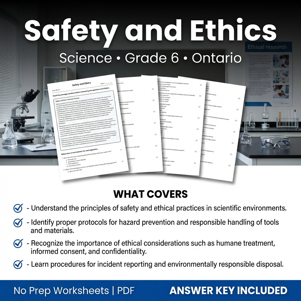 Grade 6 Science Worksheet on Safety and Ethics – Ontario Standards