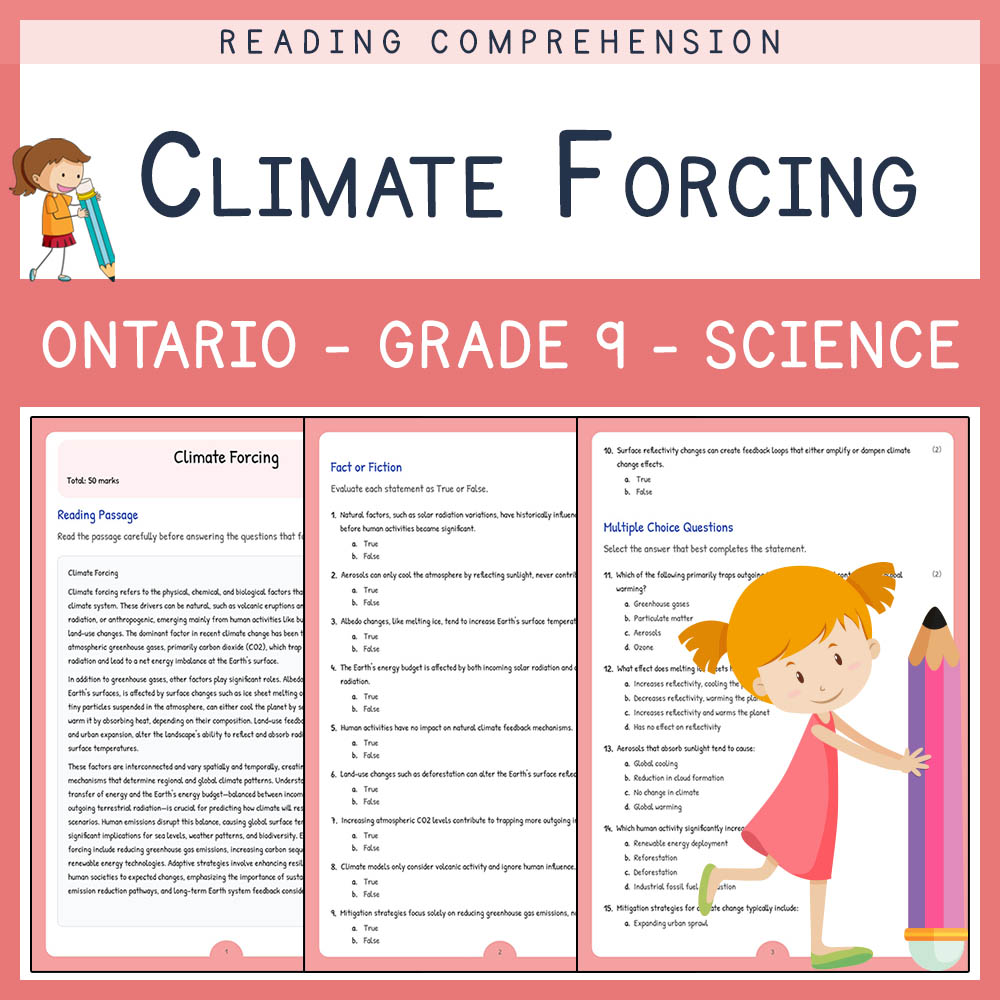 Grade 9 Science worksheet elena worksheet — Grade 9  Science | Climate Forcing Worksheet Elena | Ontario Standards — page 1
