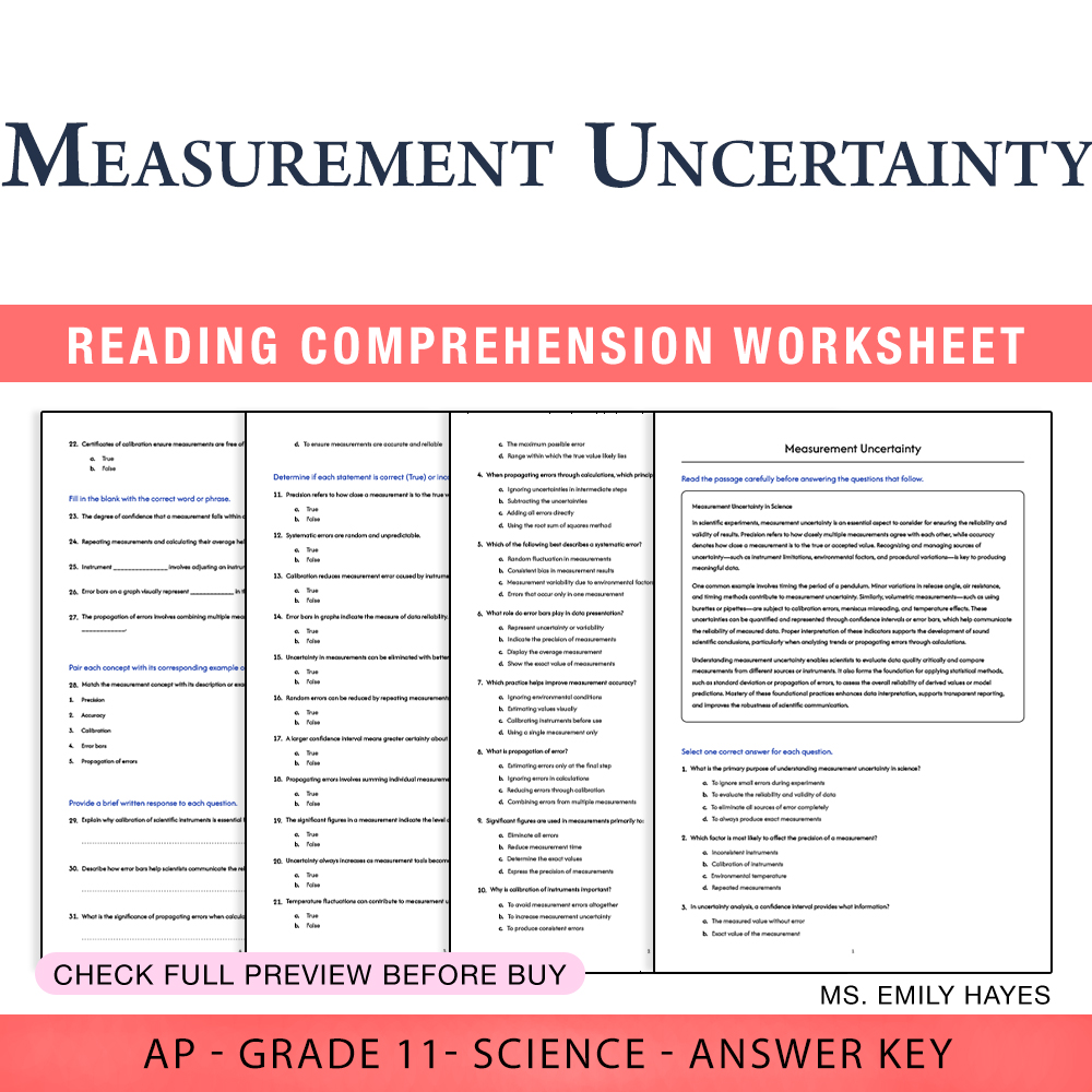 Grade 11 Science worksheet assessment worksheet — Grade 11 Science | Measurement Uncertainty Worksheet (PDF+ Answer Key) —…