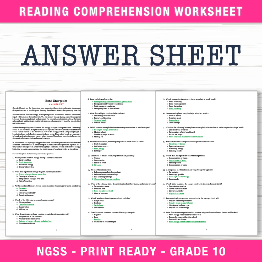 Grade 10 Science worksheet worksheet — Grade 10 Science | Bond Energetics Worksheet (PDF + Answer Key) — page 2