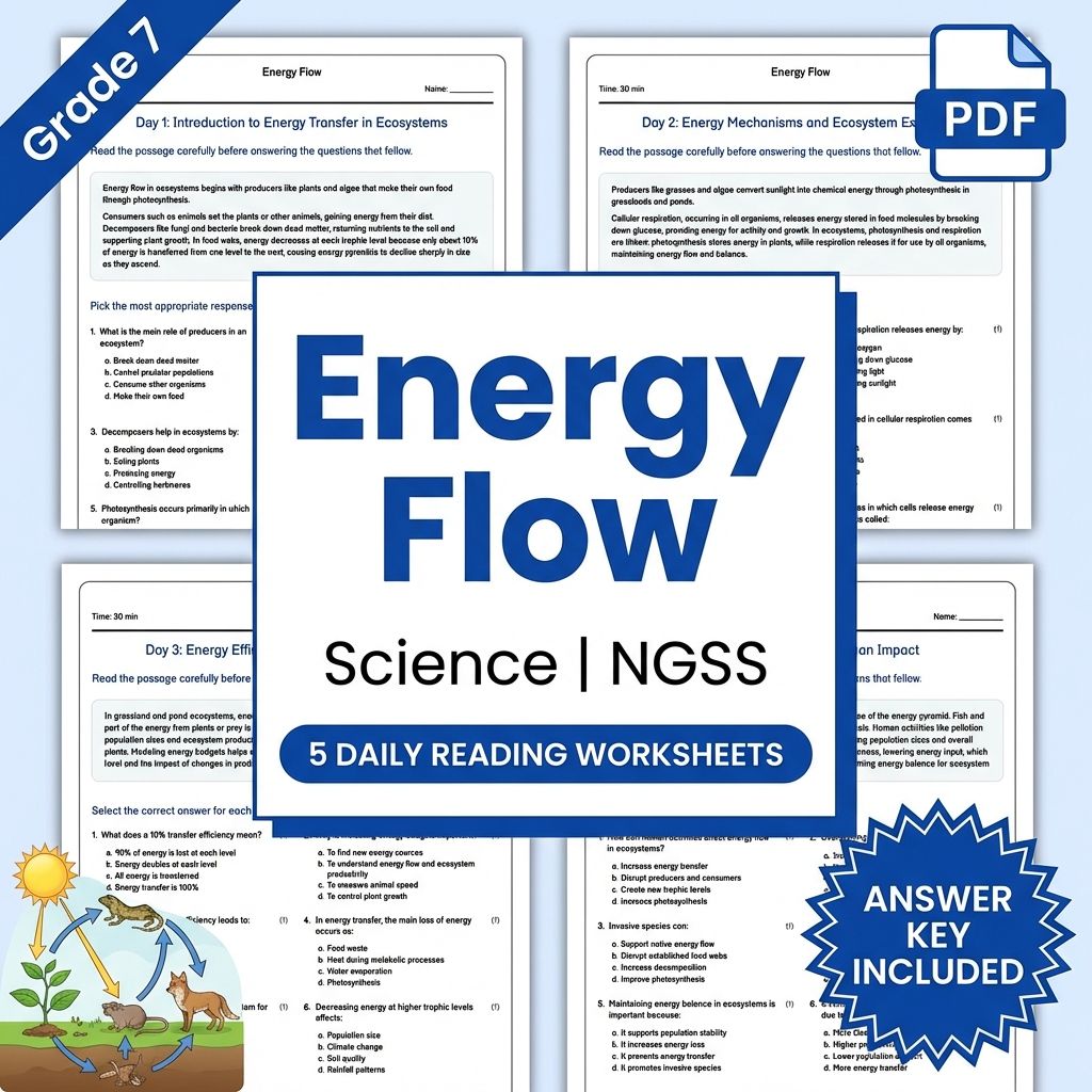 Grade 7 Science – Energy Flow Daily Reading Worksheet + Answer Key
