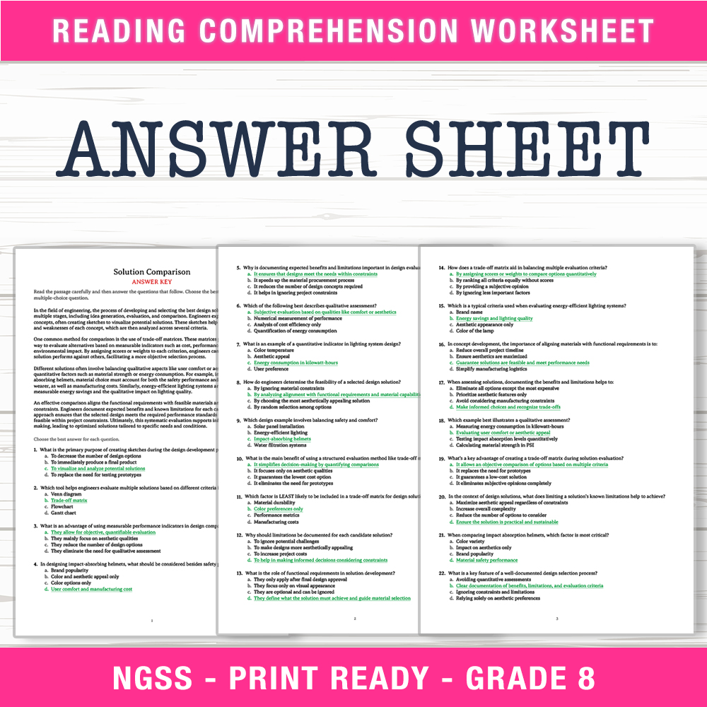 Grade 8 Science worksheet worksheet — Grade 8 Science | Solution Comparison Worksheet (PDF + Answer Key) — page 2