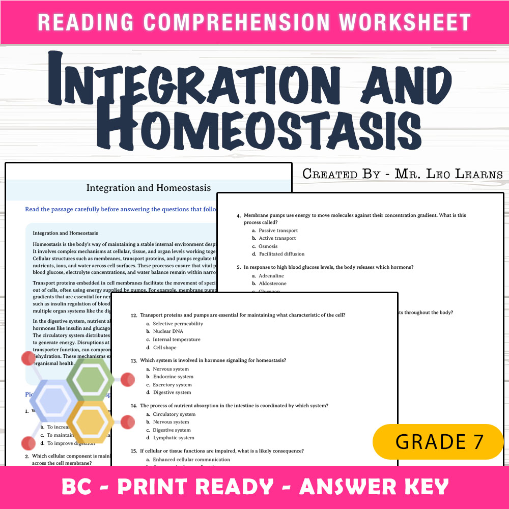 Grade 7 Science worksheet mcq paper worksheet — Grade 7 Science — Integration and Homeostasis Worksheet for Mastery — page 1