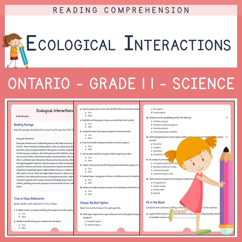 Grade 11 Science worksheet elena worksheet — Grade 11 Science | Ecological Interactions Worksheet Elena | Ontario Standard…