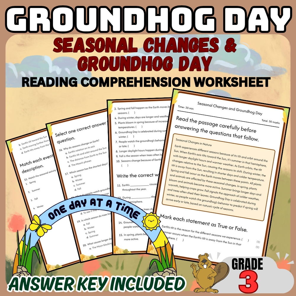 Grade 3 Holiday Groundhog Day Worksheets Bundle | Weather & Seasonal Changes — included worksheet 1