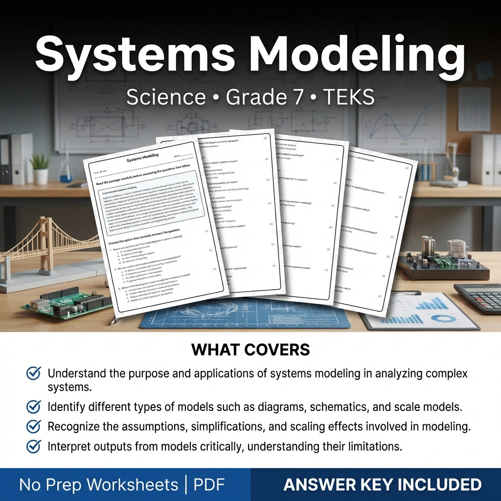 Grade 7 Science Worksheet on Systems Modeling | TEKS-Aligned Practice