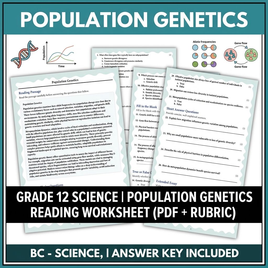 Grade 12 Science | Population Genetics Reading Worksheet (PDF + Rubric)