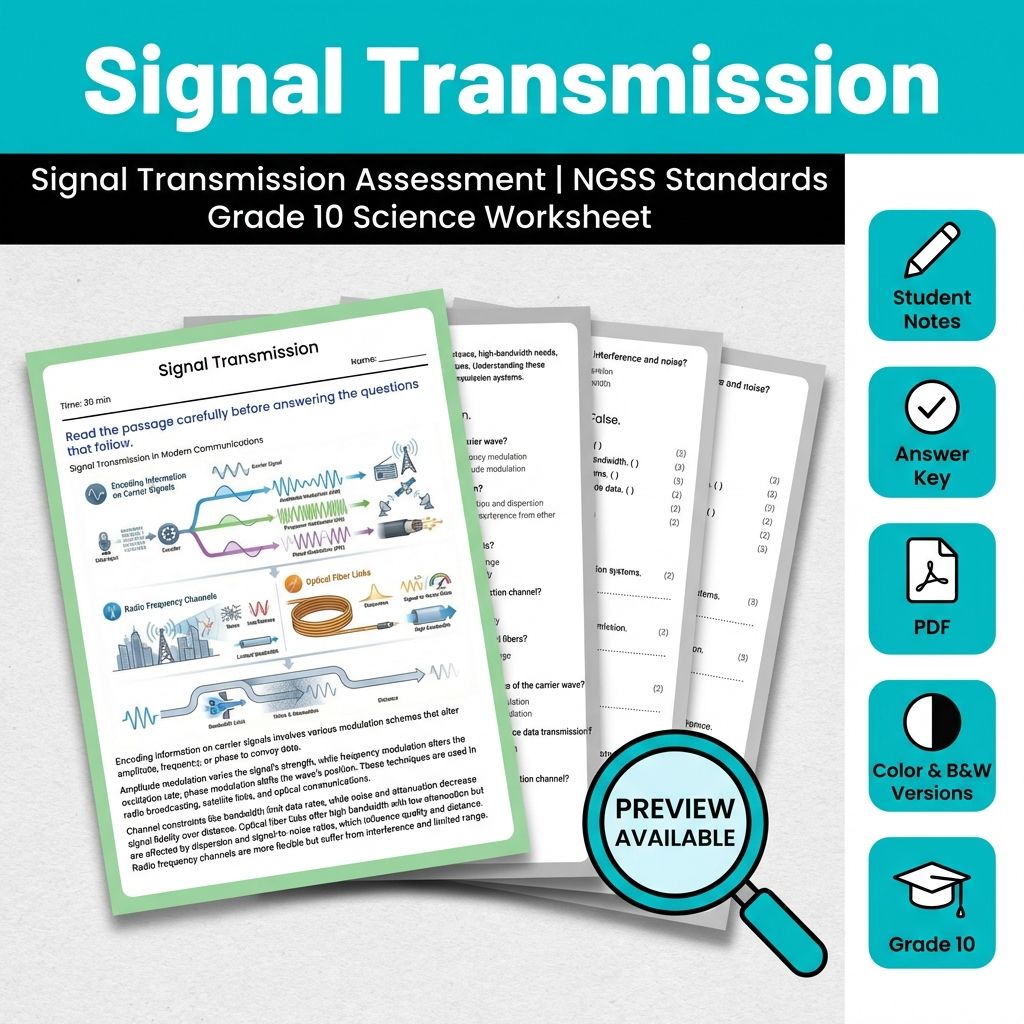 Signal Transmission Assessment | NGSS Standards Grade 10 Science Worksheet