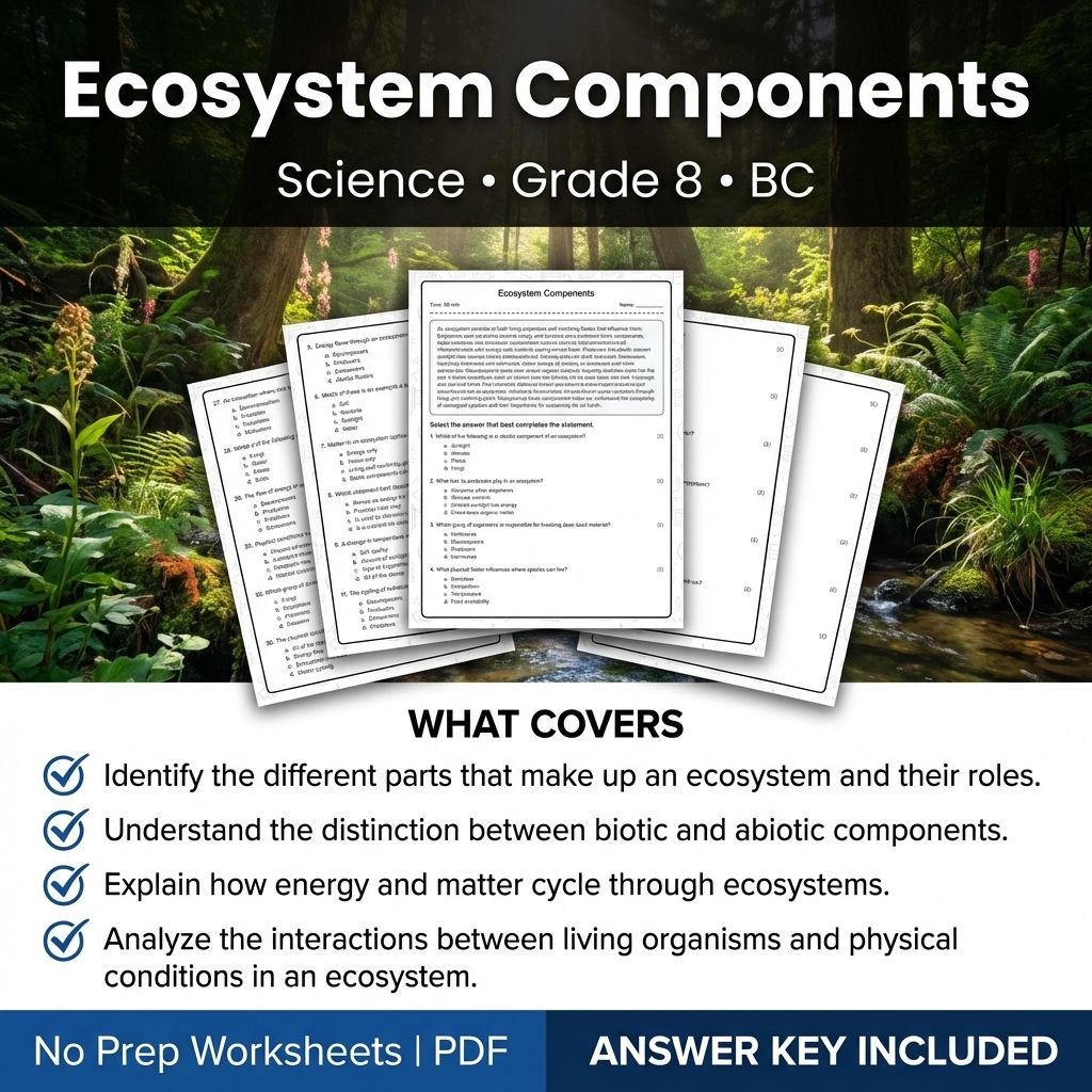 Grade 8 Science | Ecosystem Components Worksheet & Answer Key (Printable PDF)