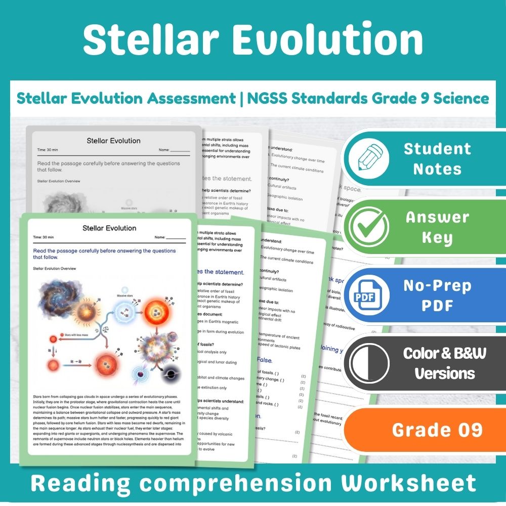 Stellar Evolution Assessment | NGSS Standards Grade 9 Science