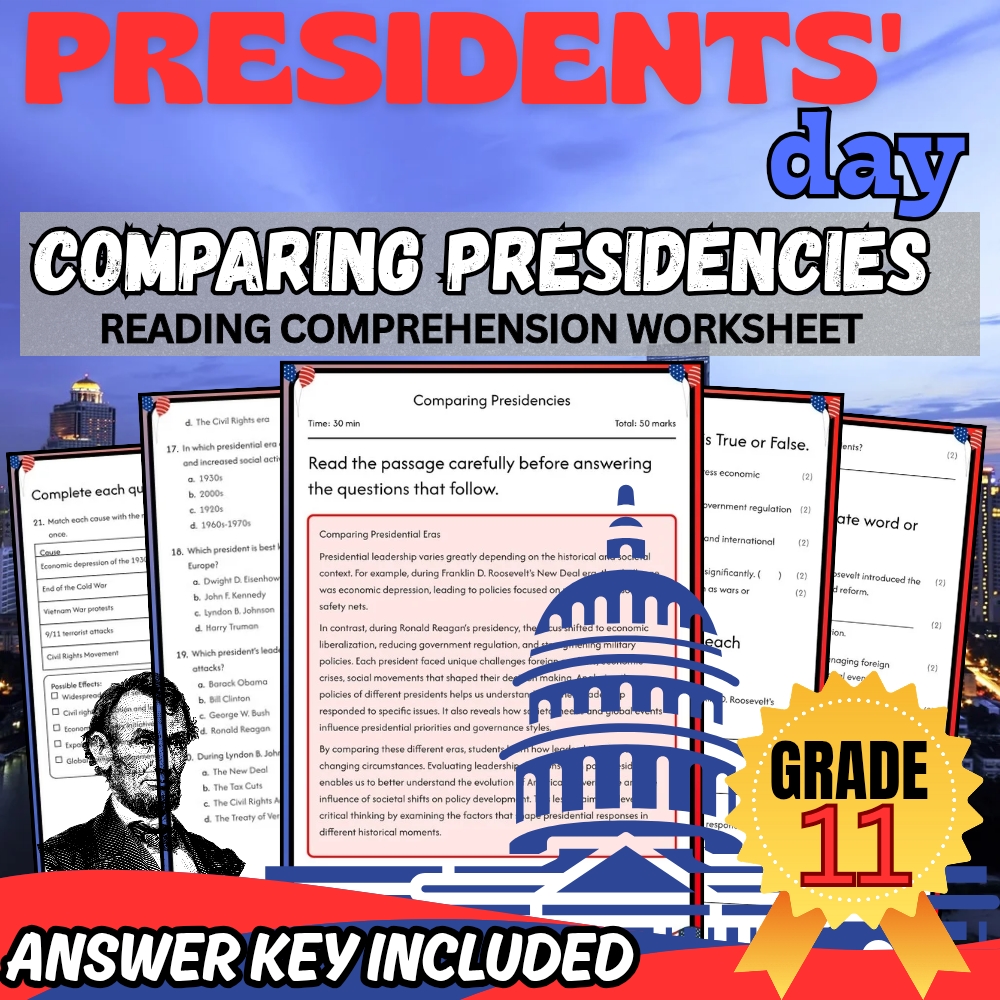 Grade 11 | President day for Mastering Comparing Presidencies | PDF + Answer Key