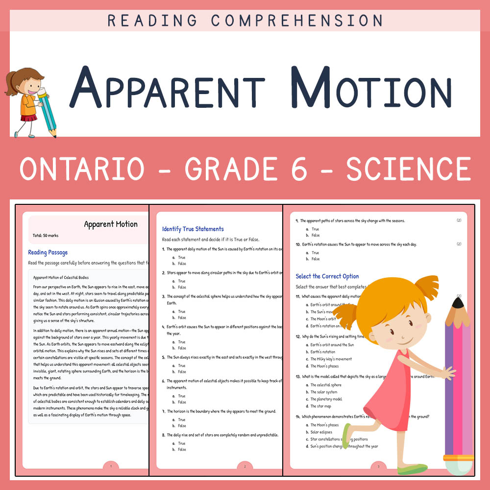 Grade 6 Science worksheet worksheet — Grade 6 Science | Apparent Motion Worksheet (PDF + Answer Key) for Ontario — page 1