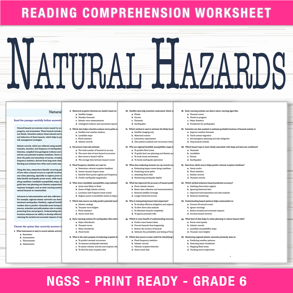 Grade 6 Science worksheet worksheet — 6th Grade Science | Natural Hazards Worksheet (PDF + Answer Key) — page 1