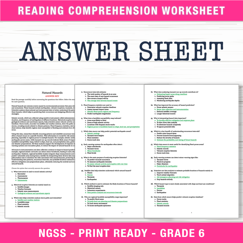 Grade 6 Science worksheet worksheet — 6th Grade Science | Natural Hazards Worksheet (PDF + Answer Key) — page 2