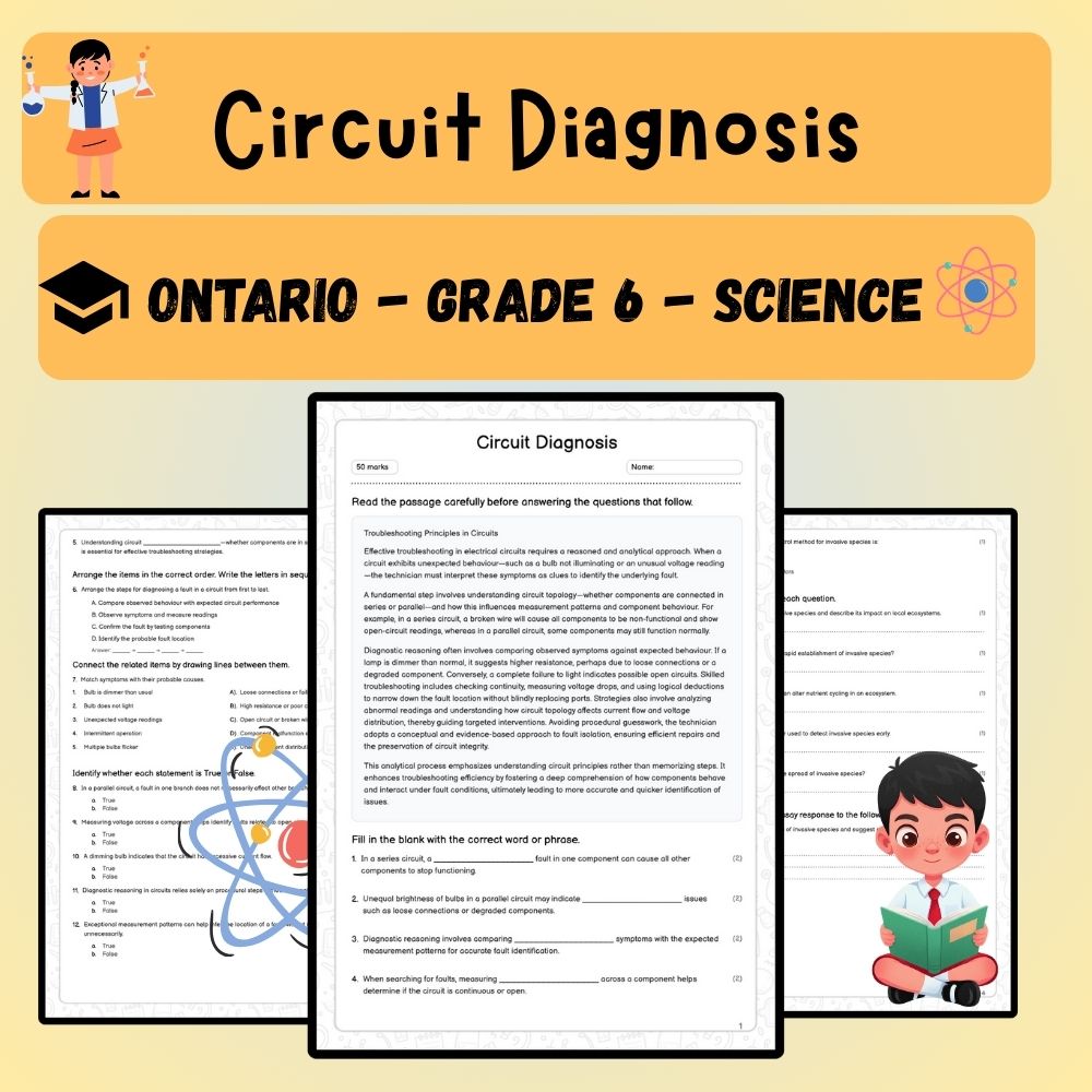Grade 6 Science worksheet worksheet — 6th Grade Science | Circuit Diagnosis Worksheet (PDF ) — Ontario Standards — page 1