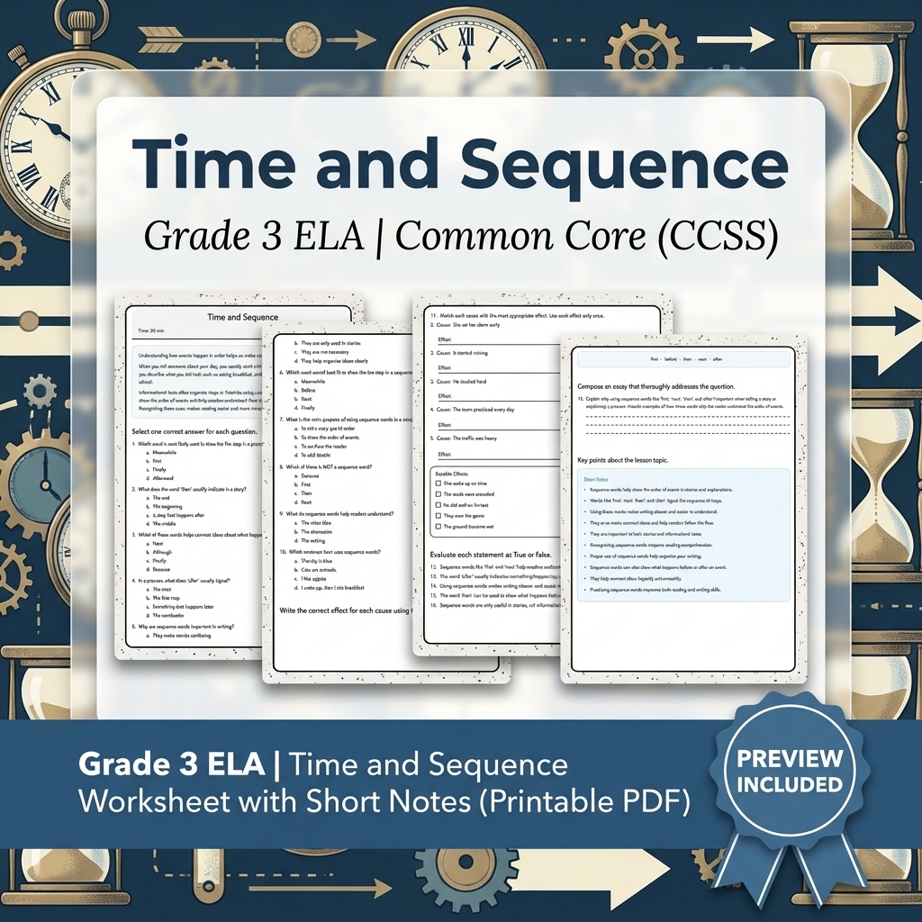 Grade 3 Cause-and-Effect ELA Reading Lesson Bundle, CCSS (Common Core) — included worksheet 3