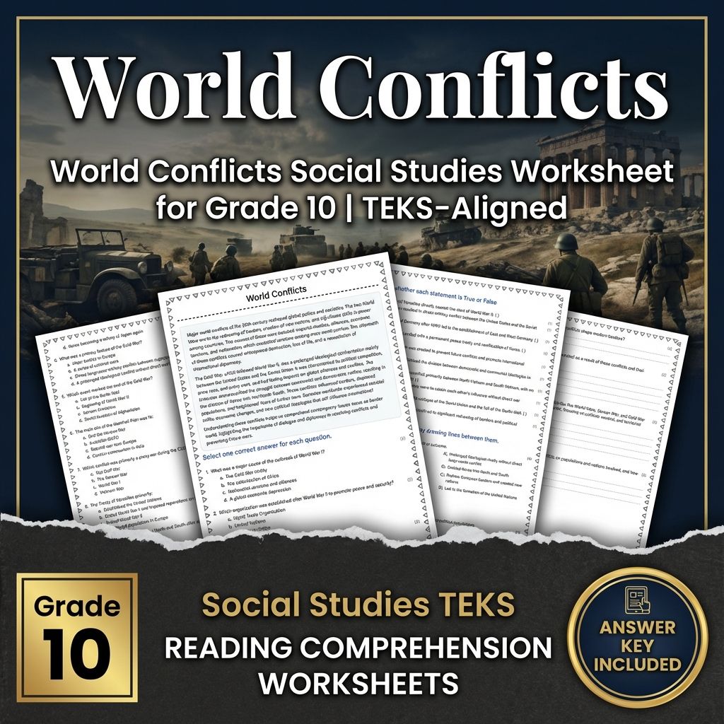 World Conflicts Social Studies Worksheet for Grade 10 | TEKS-Aligned