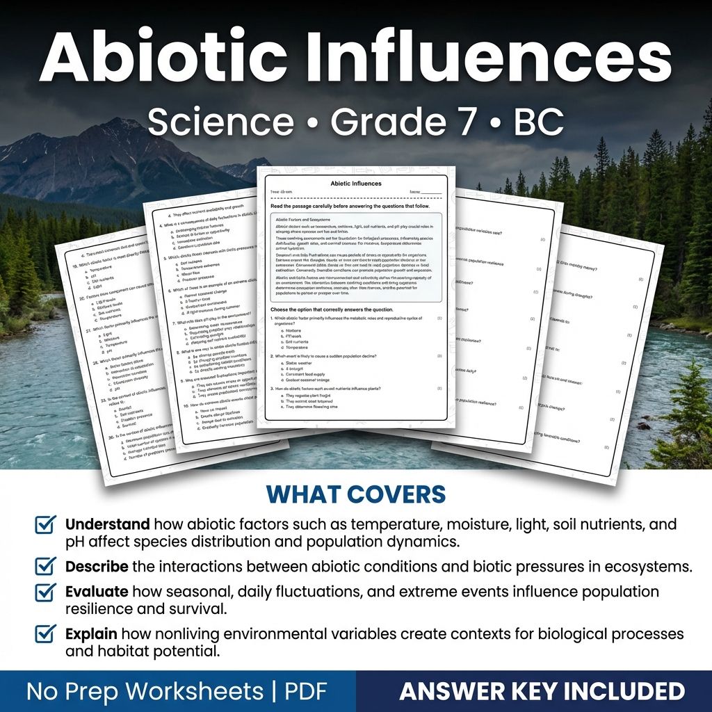 7th Grade Science | Abiotic Influences Worksheet & Answer Key (Printable PDF)