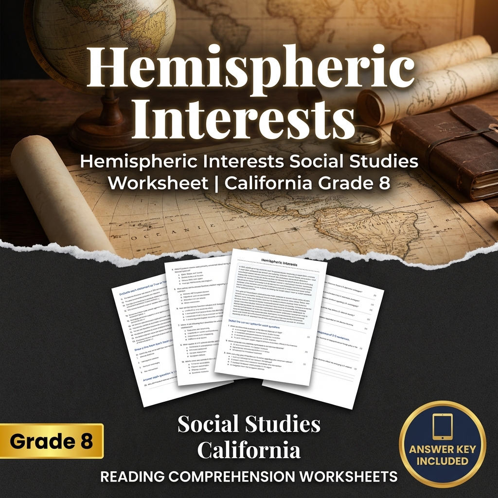 Hemispheric Interests Social Studies Worksheet | California Grade 8