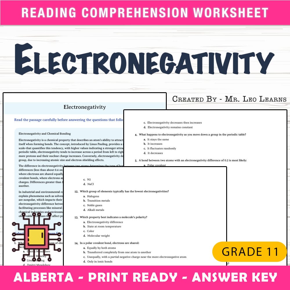 Grade 11 Science worksheet mcq paper worksheet — Grade 11 Science — Electronegativity Worksheet MCQ Paper for Mastery — pa…