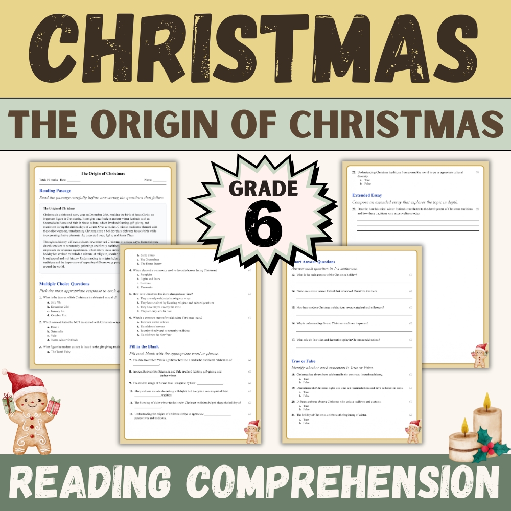 Grade 6 Seasonal Education | The Origin of Christmas Worksheet 