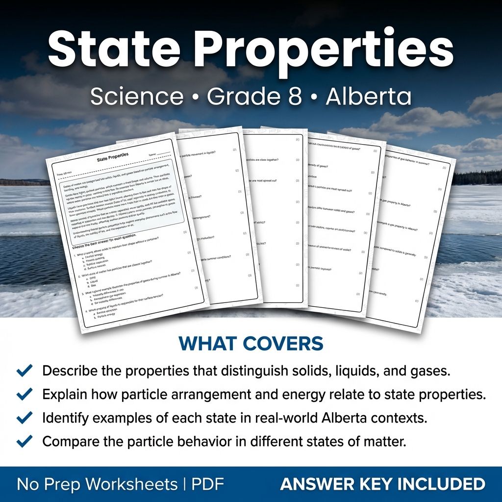 Grade 8 Science Worksheet on State Properties | Alberta Standards