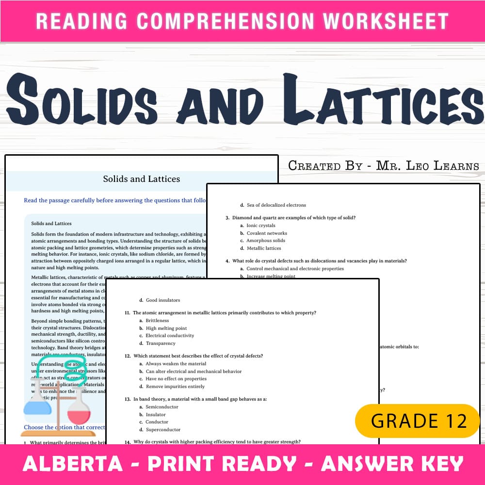 Grade 12 Science worksheet mcq paper worksheet — Grade 12 Science — Worksheet MCQ Paper for Mastering Solids and Lattices…