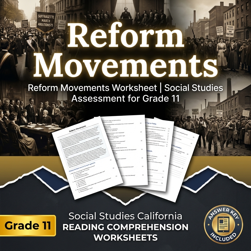 Reform Movements Worksheet | Social Studies Practice for Grade 11 Standards
