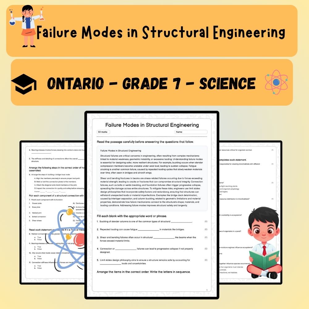 Grade 7 Science worksheet worksheet — Grade 7 Science | Failure Modes in Structural Engineering Worksheet (PDF) — page 1