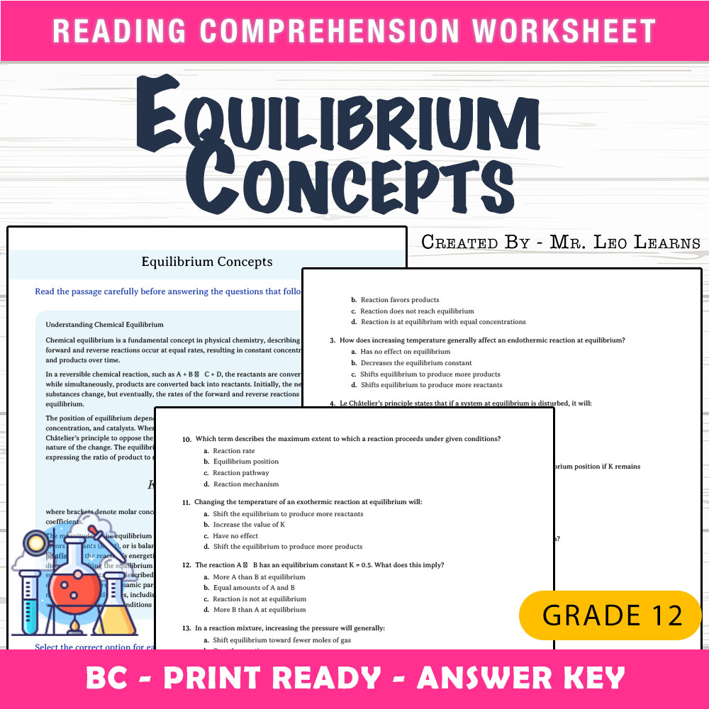 Grade 12 Science worksheet mcq paper worksheet — Grade 12 Science — Worksheet MCQ Paper for Mastering Equilibrium Concepts…