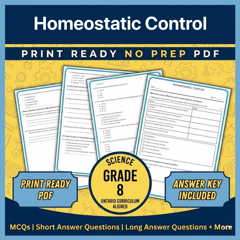 Grade 8 Science Worksheet | Homeostatic Control (Ontario Standard) (PDF)
